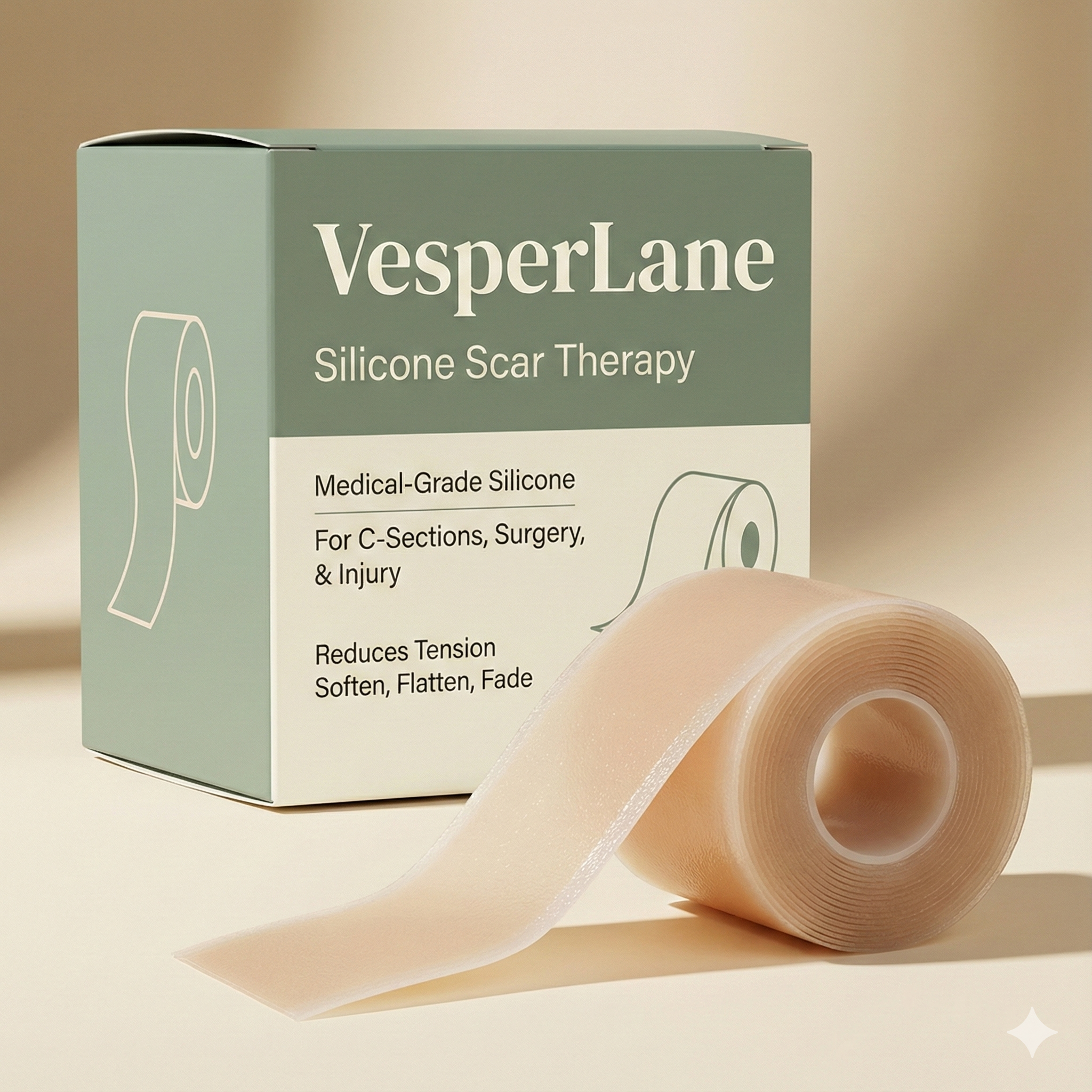 VesperLane™ Medical-Grade Silicone Scar Therapy Roll | Advanced Treatment for C-Sections, Surgery, Acne & Keloids | Reusable, Breathable & Translucent (1.5m)