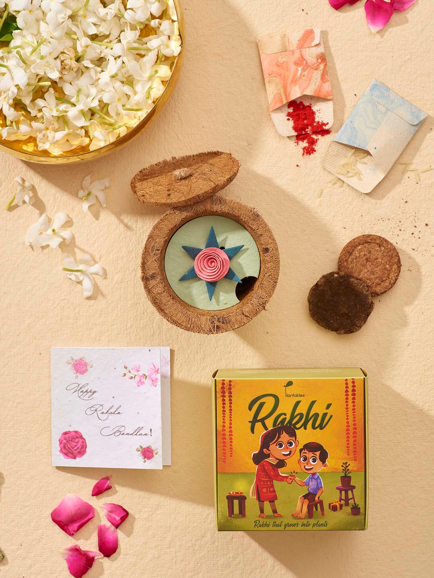 Plantable Rose Rakhi in Dark Pink