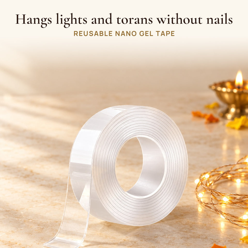 Reusable Nano Gel Tape: hangs lights and torans without nails