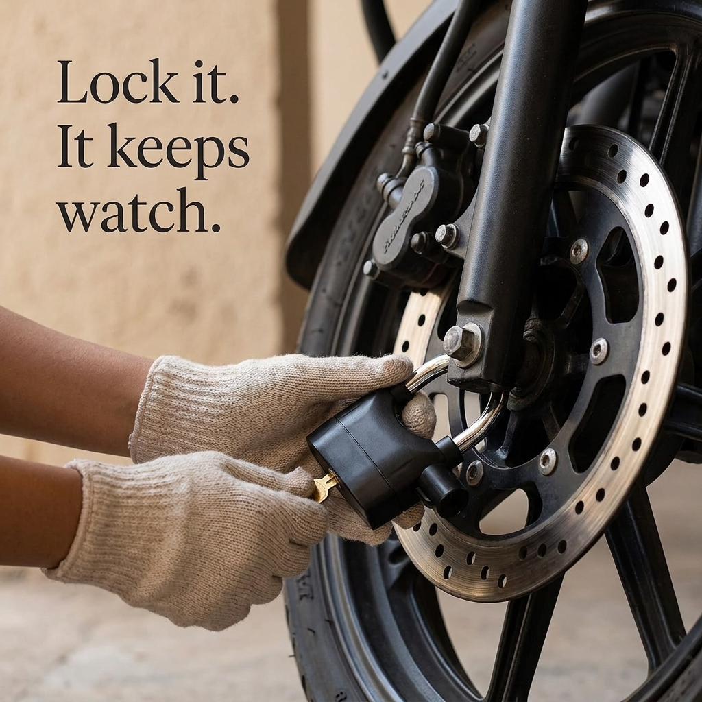 Locking the Sentinel onto a motorcycle brake disc