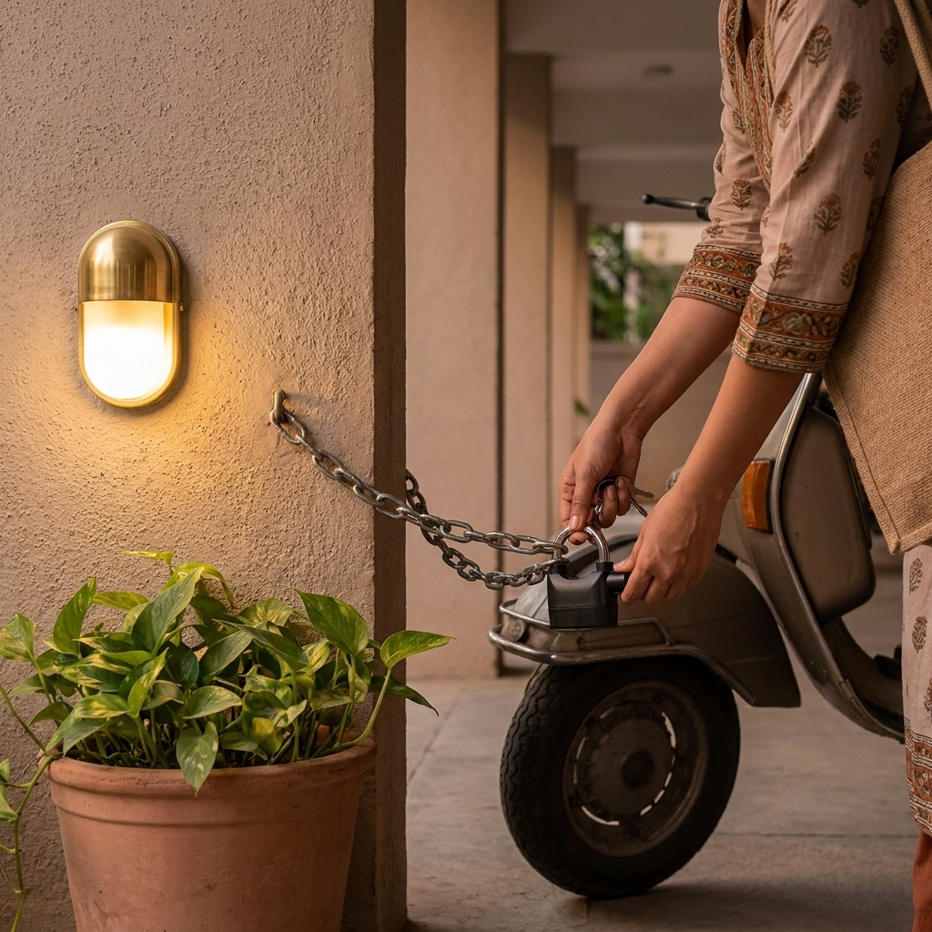 Evening ritual, locking the scooter