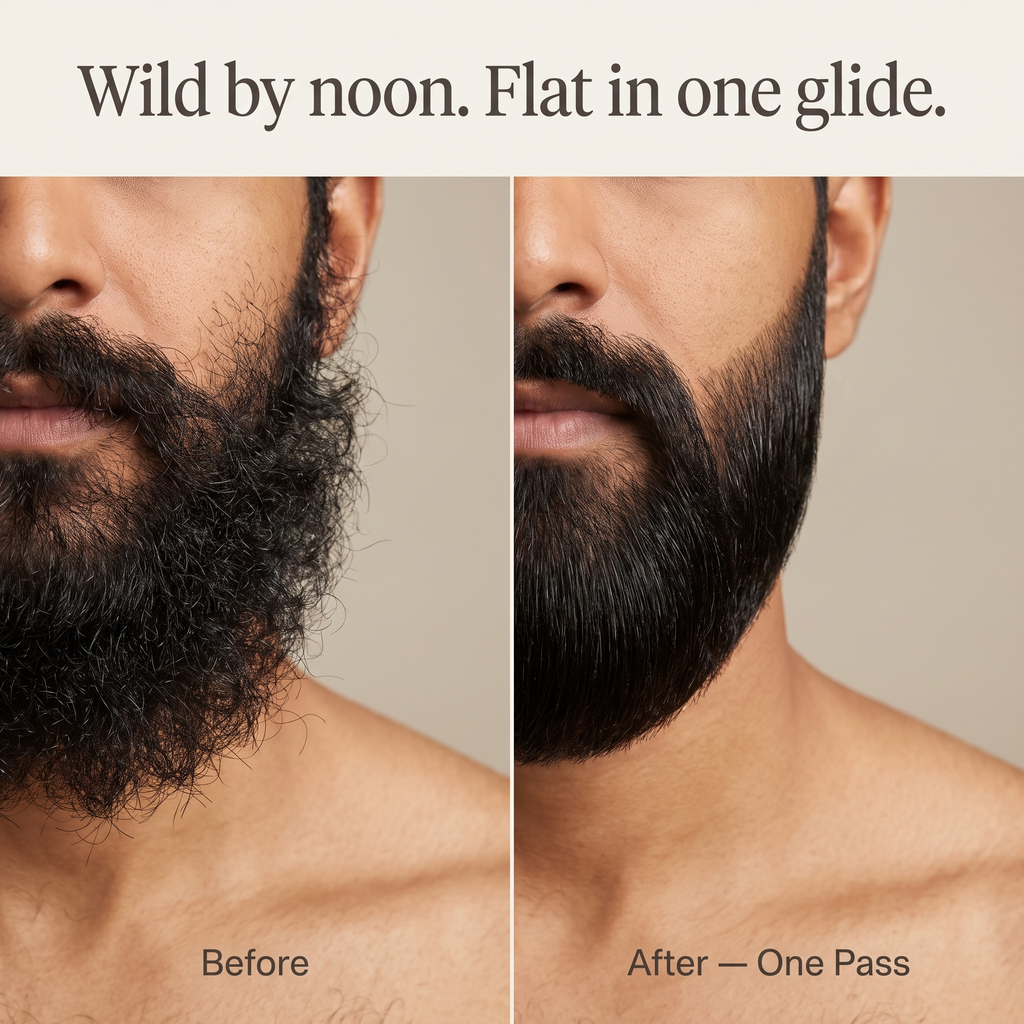 Before and after beard straightening, Indian model