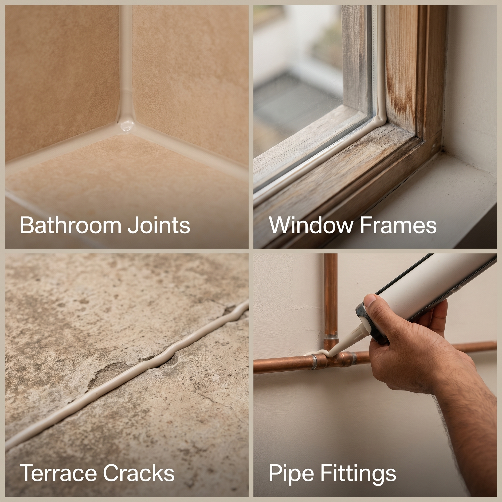 Versatility grid: bathroom joints, window frames, terrace cracks, pipe fittings