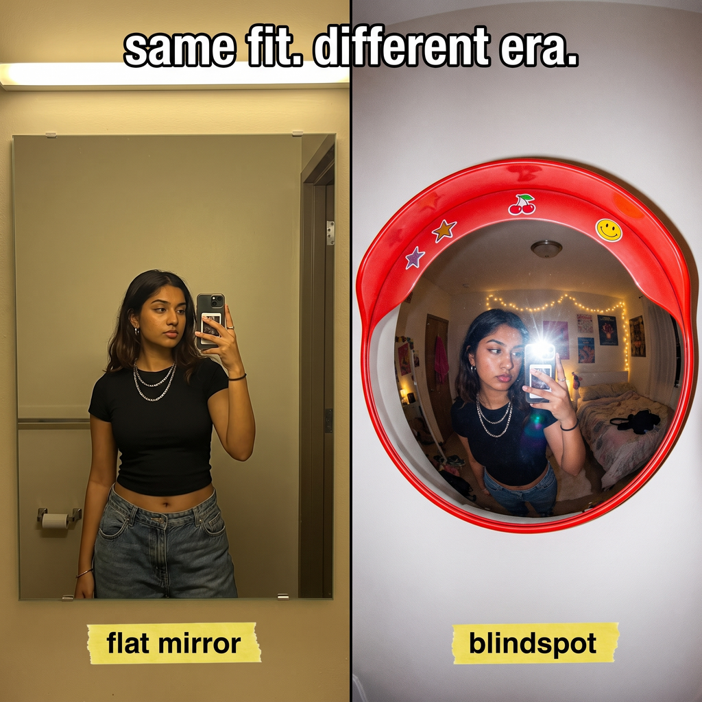 flat mirror selfie vs blindspot fisheye selfie