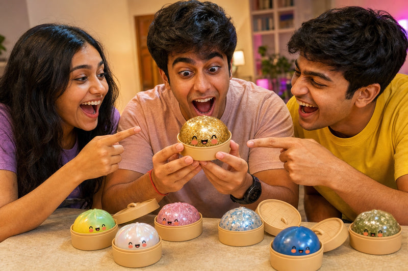Friends reacting to a gold dumpling reveal