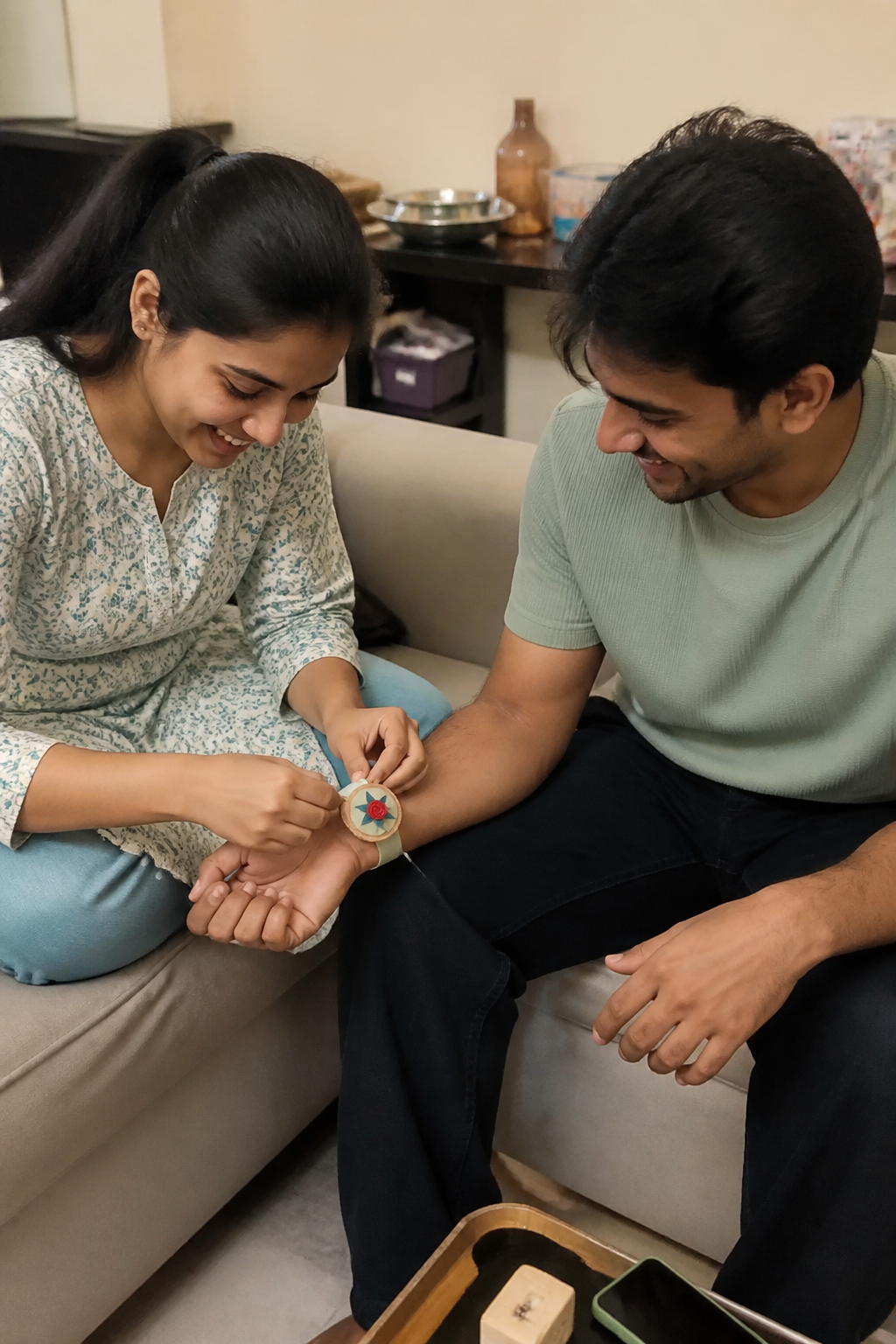 Tying the Rose Plantable Rakhi on Raksha Bandhan