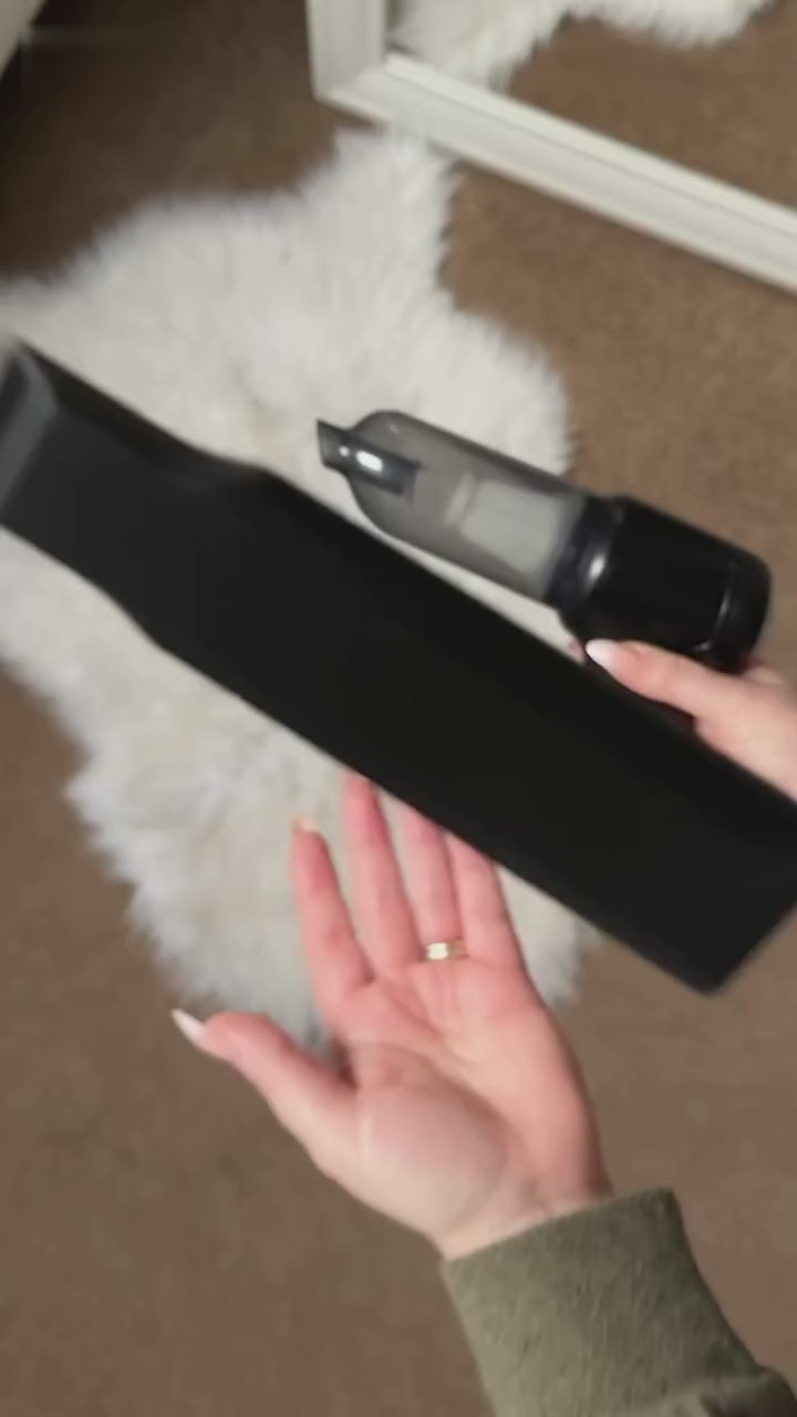 Mini vacuum in use: crevice nozzle and emptying the dust cup
