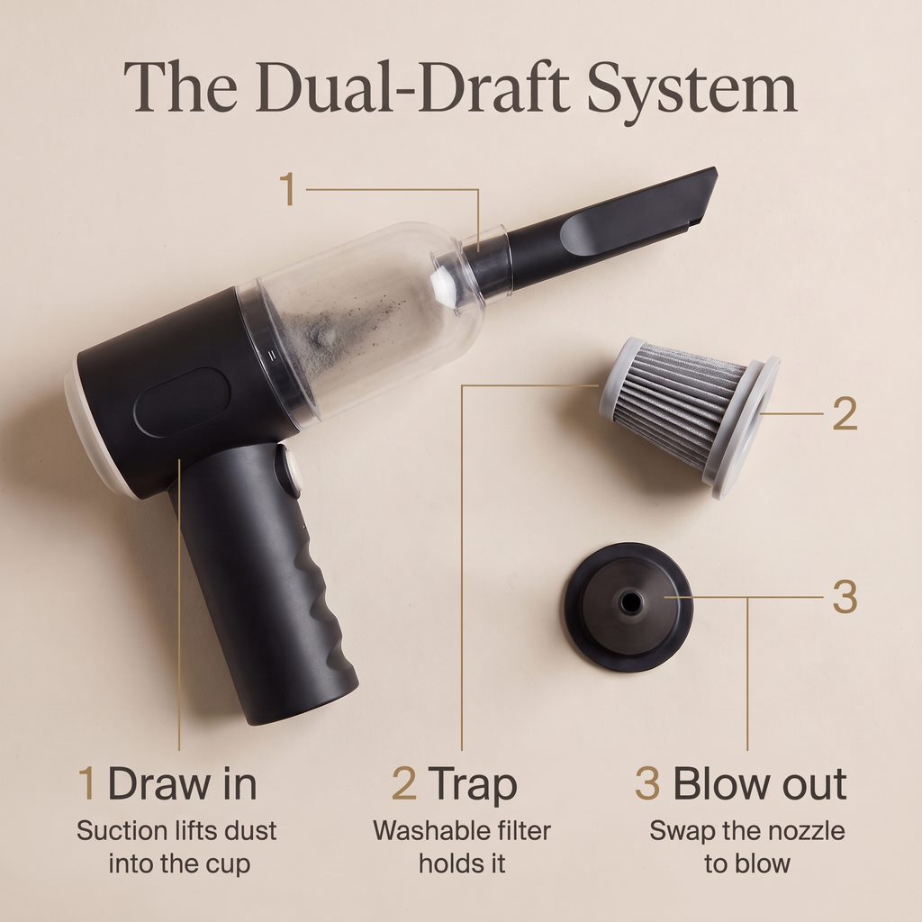 The Dual-Draft System: draw in, trap, blow out